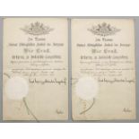 Zwei Urkunden Herzog Ernst Erbprinz zu Hohenlohe-LangenbergPapier-Urkunden zur Vertragsbestätigung