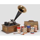 Edison Standard PhonographTransportkasten aus Eiche mit abnehmbarem, gewölbtem Deckel und seitlichem