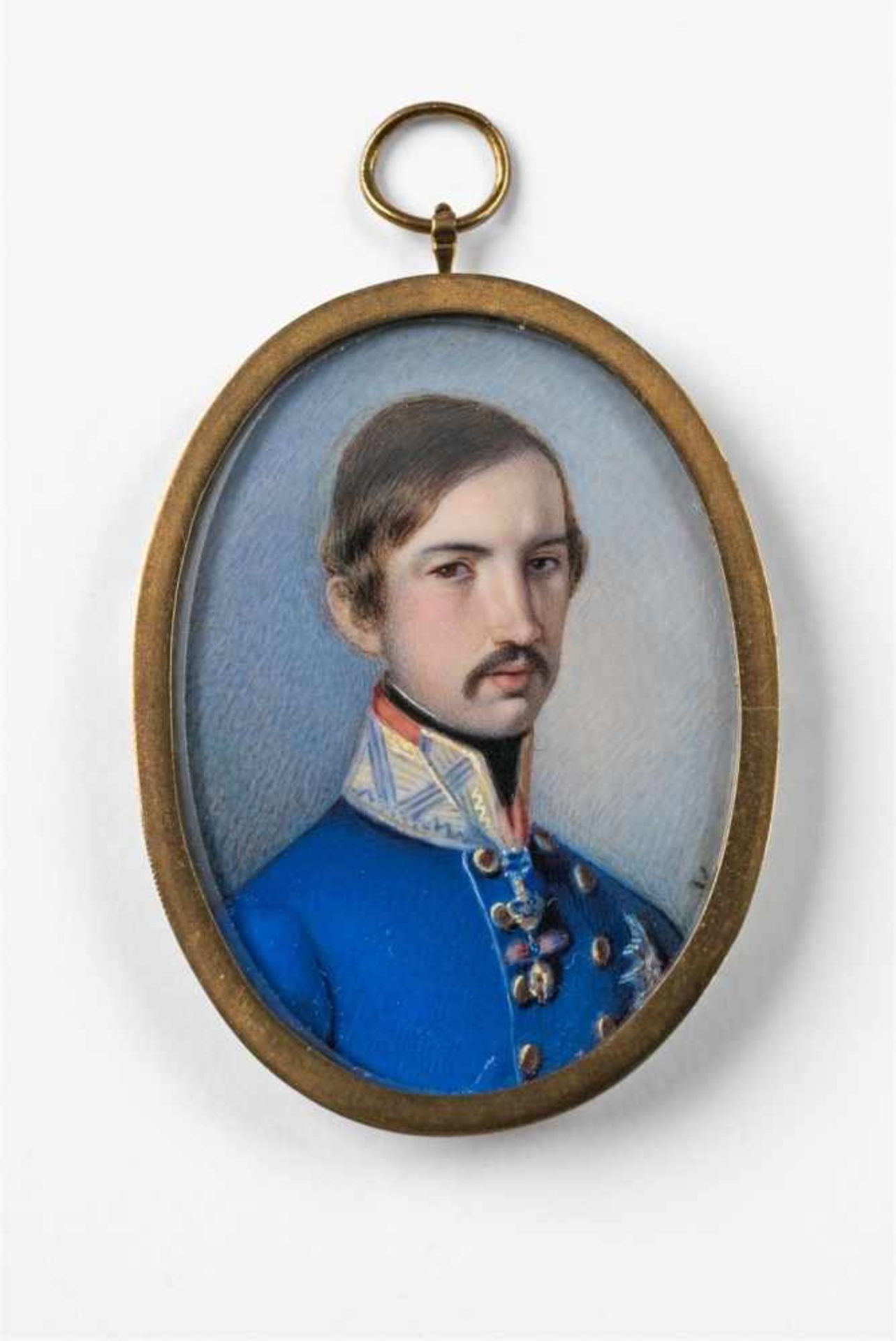 Bildnis Franz V. von ModenaGouache auf Elfenbein. Brustbild nach rechts in royalblauem Uniformrock