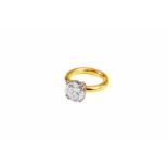 Ring mit Brillantsolitär18 kt Gelbgold, Platin. Vollrunder Goldreif. Brillant von 4,32 ct (10,46 -