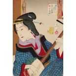 Tsukioka Yoshitoshi (1839-1892)Ôban. Series: Fûzoku sanjûni sô. Title: Tanoshindeisô, Kaei nenkan