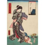 Utagawa Kunisada (1786-1864)Ôban. Series: Edo meisho hyakunin bijo. Title: Shirogane Jumokudani.