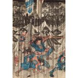 Utagawa Kuniyoshi (1797-1861)Ôban triptych. Title: Fuji no Suso-no Soga kyôdai honmo wo togeru