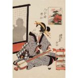 Keisai Eisen (1791-1848)Ôban. Series: Mu Tamagawa. Title: Tôi no Tamagawa. Fulling cloth at the