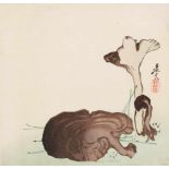 Shibata Zeshin (1807-1891)Four shikishiban and one chûban. a) Chinese bluebells and reeds. Signed: