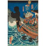 Utagawa Kuniyoshi (1797-1861)Ôban triptych. Title: Yoshitsune jûku shin. The nineteen retainers of