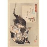 Ogata Gekkô (1859-1920)Two ôban. a) Series: Gekkô zuihitsu. Rat and cat in Jôryûji Temple. Signed: