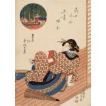 Utagawa Kunisada (1786-1864)Ôban. Series: Tôsei bijo Azuma fûkei. Title: Ôji no go no nissan. Beauty