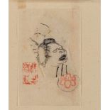 Utagawa Kuniyoshi (1797-1861)Two prepatory drawings in ink on thin paper. a) 11.8 x 7.5 cm. Woman’