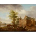 Hendrik Frans de CortLandschaft mit WasserburgÖl auf Holz. 46 x 61,5 cm.Signiert und datiert unten