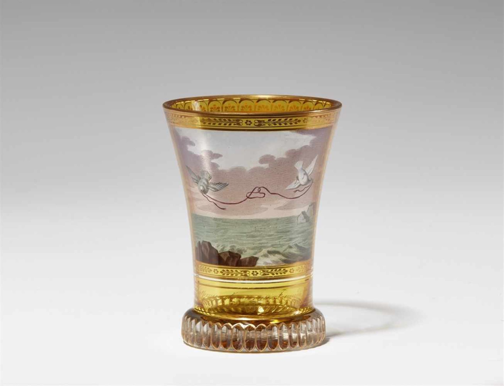 A Vienna glass "ranftbecher" beaker with symbols of friendshipTapering beaker with polychrome enamel