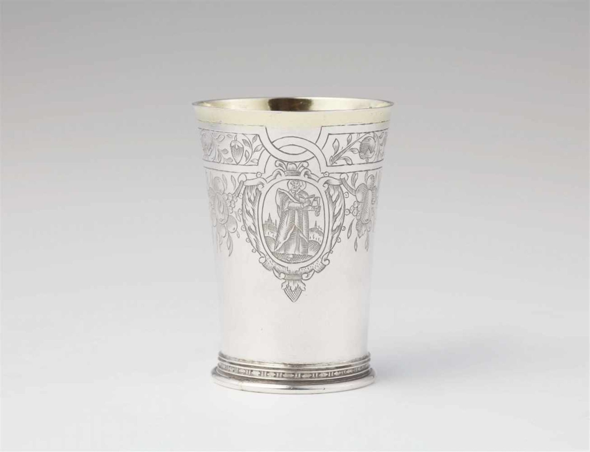 A Cologne parcel gilt silver Apostle beakerCylindrical tapering beaker on a moulded basal ring.