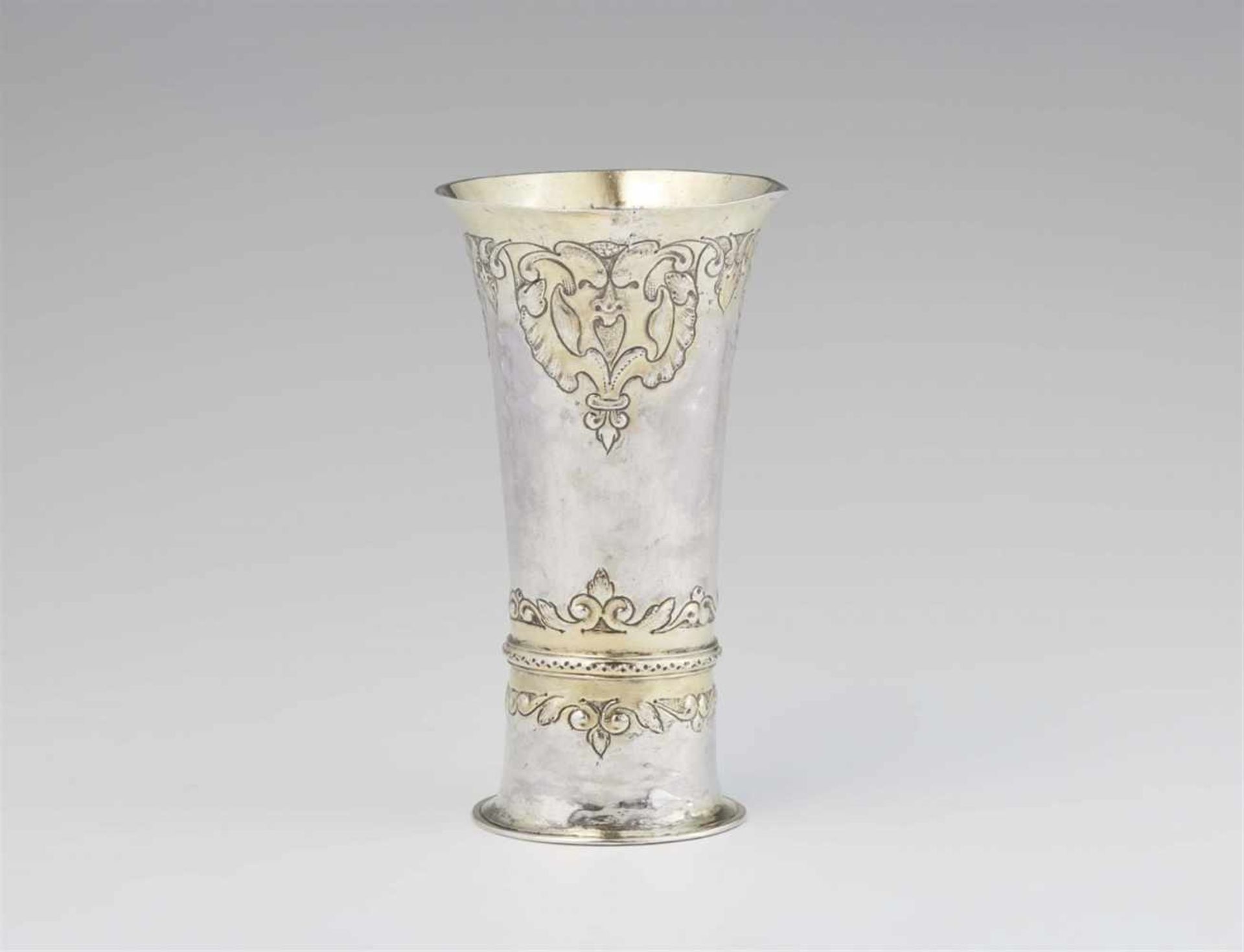 A Hermannstadt parcel gilt silver "kluftbecher"Slender tapering beaker with flaring rim and