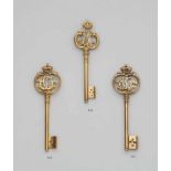 A Bavarian-Palatinate gilt bronze chamberlain's keyWith pierced monogram of Elector Carl Theodor (