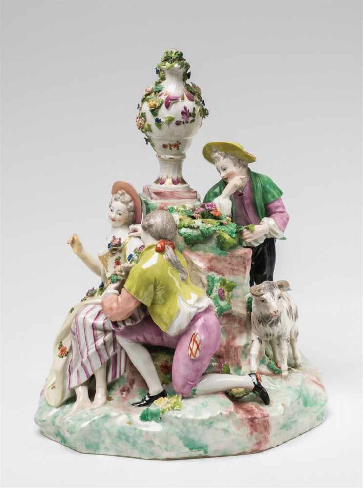A Vienna porcelain shepherd groupFour figure group with a sheep and a ram surrounding a central - Image 5 of 5