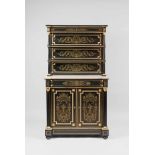 An unusual French Napoleon III cabinetEbonised wood, ebony and brass inlays on oak corpus, mahogany,