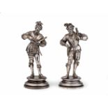 Two bronze figures of soldiersSilver plated bronze figures on round pedestals. Signed to the