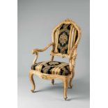 A poltrona veneziana armchairPainted and gilt wood, modern textile covers over replaced