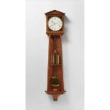 A rare Viennese wall clockCherry and boxwood veneer on softwood, glazing, white enamel dial with