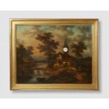 A French picture clock with a Romantic landscapeOil on canvas in a giltwood frame. 8-day movement