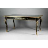 A South German inlaid bureau platEbonised wood and ingraved brass on conifer, ormolu mountings,