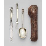 An early Zurich silver gilt travel cutlery setComprising knife, fork, and spoon with hexagonal