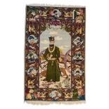 An Tabriz carpetWool and cotton. With a large portrait of Nadir Shah. Renewed shirazi. 280 x 175 cm.