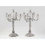 A pair of large Dresden silver candelabraRound scalloped bases supporting baluster form shafts