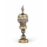 A large silver gilt astrological gobletColumbine cup with a gadrooned waisted foot and short shaft