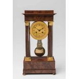 A French portico pendulum clockMahogany veneer on softwood, guilloched brass. 14-day movement with