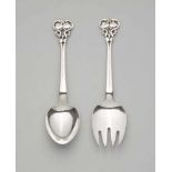 A Copenhagen silver salad cutlery set, no. 58Comprising a fork and a spoon. Rare model with