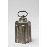A South German engraved tin flaskOf hexagonal section with original lid. Gadrooned relief and
