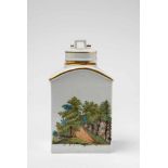 A Gothaer porcelain tea caddy with landscapes of ThuringiaSquare tea caddy with original lid, finely