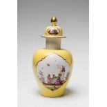 A Meissen porcelain Augustus Rex vase with yellow groundBaluster form vase with cylindrical neck and