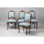 Four South German Rococo chairsCarved walnut with modern damask upholstery. Restored. H 95, seat