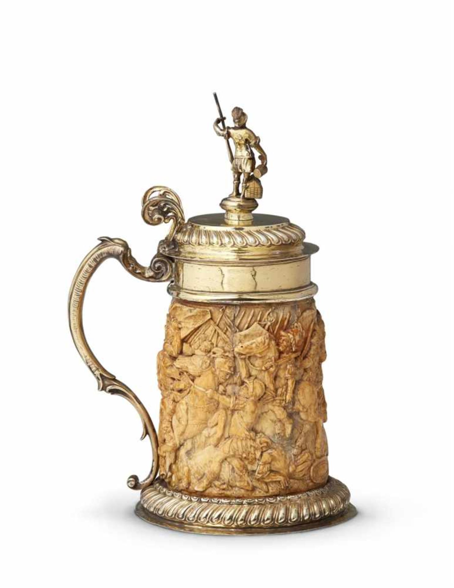 A large silver-mounted ivory tankard with Saint FlorianThe foot rim and domed lid decorated with - Bild 3 aus 5