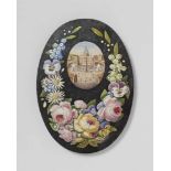 An oval micromosaic plaque with a view of St. Peter's SquareThe surface partially matte and with