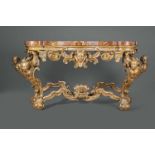 A Roman carved softwood console tableAn important monumental Baroque console table. The marble-