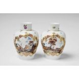 A pair of Meissen porcelain vases with merchant navy scenesBaluster form vases painted with "