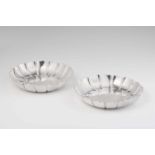 A pair of William & Mary London silver strawberry dishesRound scalloped rim dishes, the raised