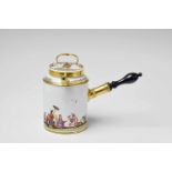 A Meissen porcelain hot chocolate pot with chinoiserie scenesWith gilt metal mountings and