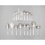 A Copenhagen silver cutlery set, no. 15114 piece set comprising 12 dinner knives, forks, and spoons,