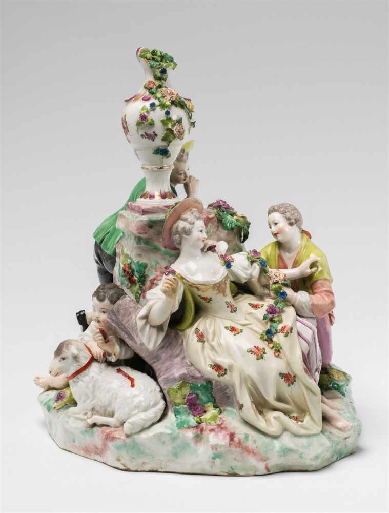 A Vienna porcelain shepherd groupFour figure group with a sheep and a ram surrounding a central - Image 3 of 5