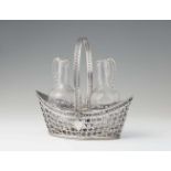 A Strasbourg silver cruet setFormed as a ship, the pierced surface with Neoclassical engraved decor.