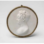 A Nymphenburg porcelain plaque with a portrait of a ladyRound plaque with a portrait of a lady