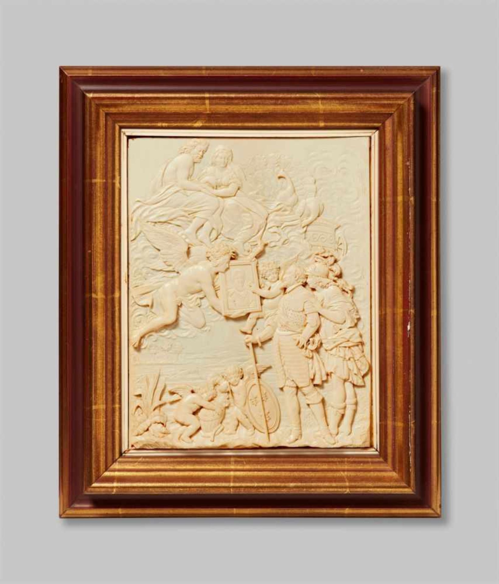 A carved ivory relief showing the presentation of the portrait of Maria de´ MediciRectangular