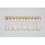 A set of 12 Augsburg silver gilt coffee spoonsWith oval bowls and facetted handles. L15.5 cm,