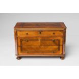 A small South German chest of drawersWalnut, walnut root and partially stained fruitwood veneer on