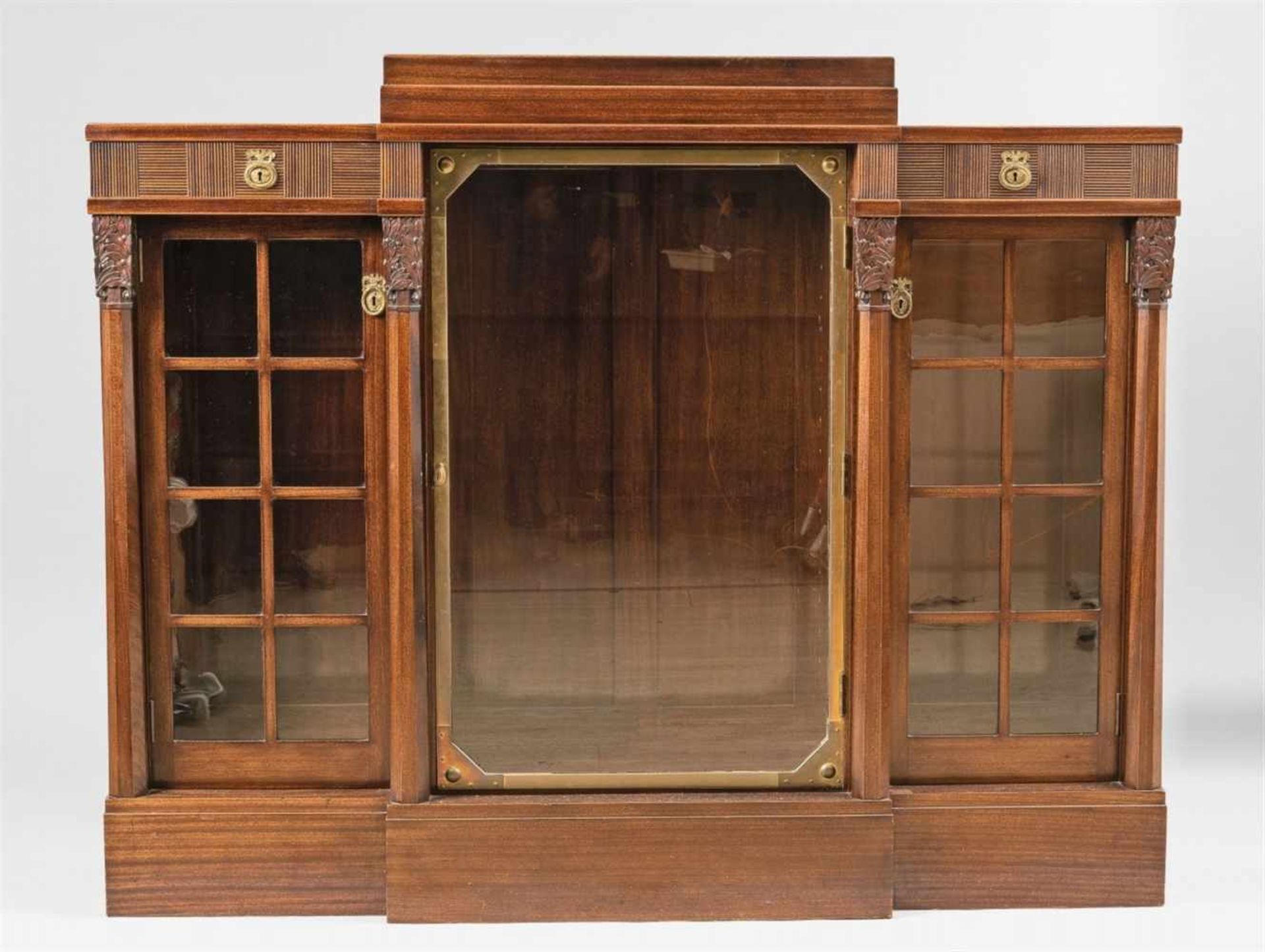 Two mahogany veneered library cabinetsMahogany veneer on softwood and solid mahogany, brass