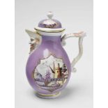 A Meissen porcelain coffee pot with "kauffahrtei" scenesPear-form coffee pot with a later matching